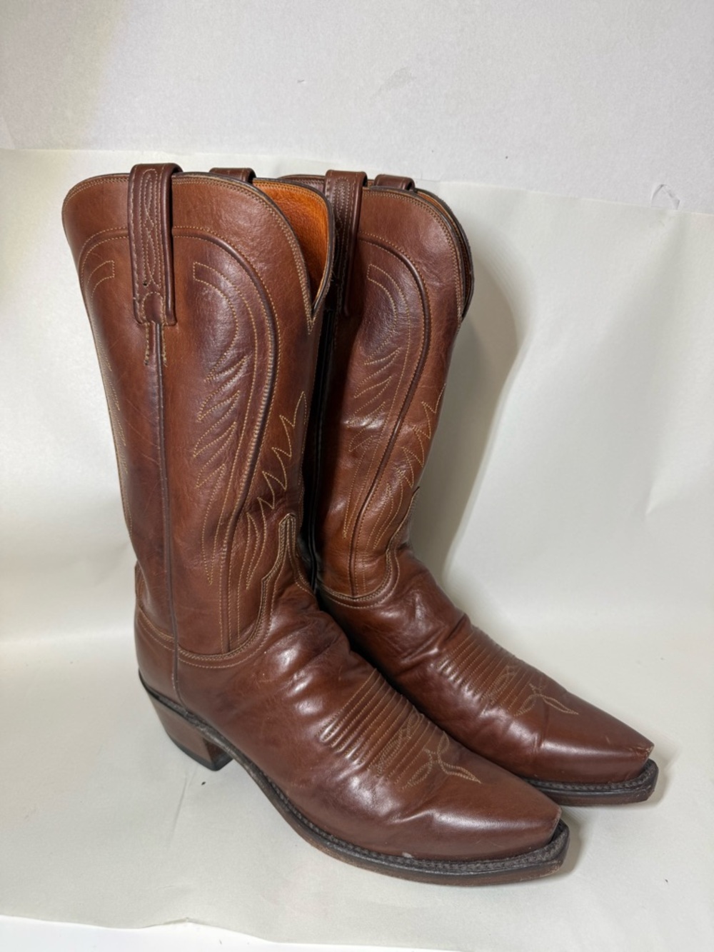 Lucchese Boots Womens 9 Brown Leather N4604 Western Cowboy Snip Toe 1.5 heel